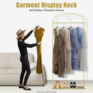 CNCEST Metal Freestanding Clothing Rack, 6.4ft Hanging Height Stable Garment Rack with 39x16in Gold Base & Storage Shelf, 20kg Capacity for Home Bedroom, Living Room