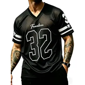 Men's 32 V Neck Mesh Jersey, Quick Dry Breathable Streetwear,Quick-Dry Moisture-Wicking Crew Tees,Casual Short Sleeve Sports T-Shirt Breathable Streetwear Essential,Trending Football Style Mesh Jersey for Street & Gym