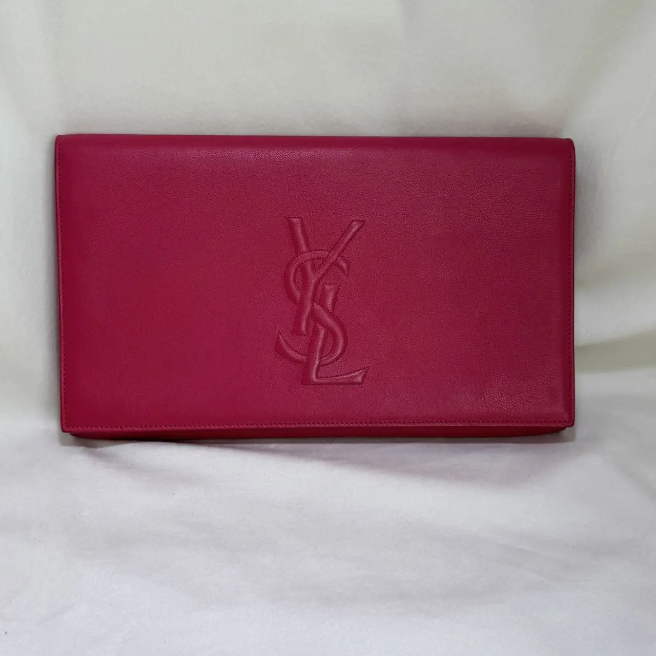 Pre-owned Yves Saint Laurent YSL Pink Leather Bellechasse Clutch, Luxury Women's Clutch & Wristlet Monica