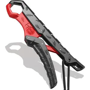 SNAIL TRAIL 7.5'' Floating Fish Gripper, Fishing Grabber, Catfish Mouth Pliers, Caught Bass Holder, Digital Scale Hook Clamp, Saltwater Lip Grip Tool with Lanyard, Gifts for Men, Black-Red