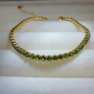 <PingEast Jewelry>Tsavorite bracelate--925 Gold-Tone Emerald Tennis Bracelet  Set with 56 natural Colombian emeralds, each 1.5mm. Simple, elegant, and easy to style.perfect for everyday wear or special occasions. Comes with certificate!