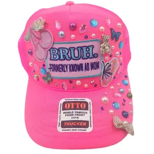 Bruh Mom Pink Blinged Out Trucker Hat Women's unique
