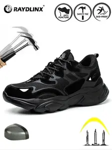 Men's Anti-shock & Anti-puncture Non-slip Work Shoes, Summer Casual Lightweight Comfortable Breathable Anti-slip Safety Shoes, Fashionable Lace Up Shoes for Work & Daily Wear, Work Protective Shoes