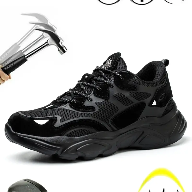 Men's Anti-shock & Anti-puncture Non-slip Work Shoes, Summer Casual Lightweight Comfortable Breathable Anti-slip Safety Shoes, Lace Up Shoes for Work & Daily Wear, Puncture Proof Shoes