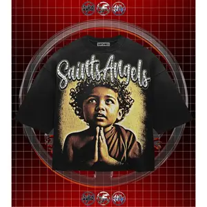 Vintage Graphic"SAINTS ANGELS" Tops Tshirt streetwear, Y2K style  Casual Cotton Classic Crewneck DesignTees