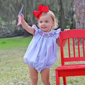 Light Blue Gingham Flag Smocked Bubble - Patriotic Baby & Toddler Girls Outfit