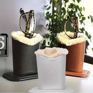 3pcs Faux Leather Eyeglass Holder For Men Women, Casual Fashion Glasses Display Stand, Plush Lined, with Base for Desks,