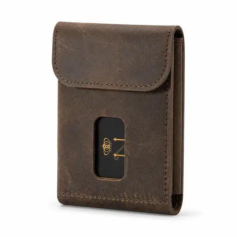 Men's Slim Cash Wallet, Minimalist Card Holder, Magnetic Flap Closure, Full Grain Espresso Crazy Horse Leather