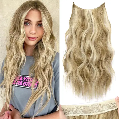 Sohochic AISI HAIR Women's Heat Resistant Clip-In Synthetic Extensions - 16-20 in Bust-Length Casual Hairpieces, 20 Inch Balayage Chocolate Brown to Caramel Blonde Natural Waves, Anti-Thinning Pieces with Invisible Wire for Everyday Wear