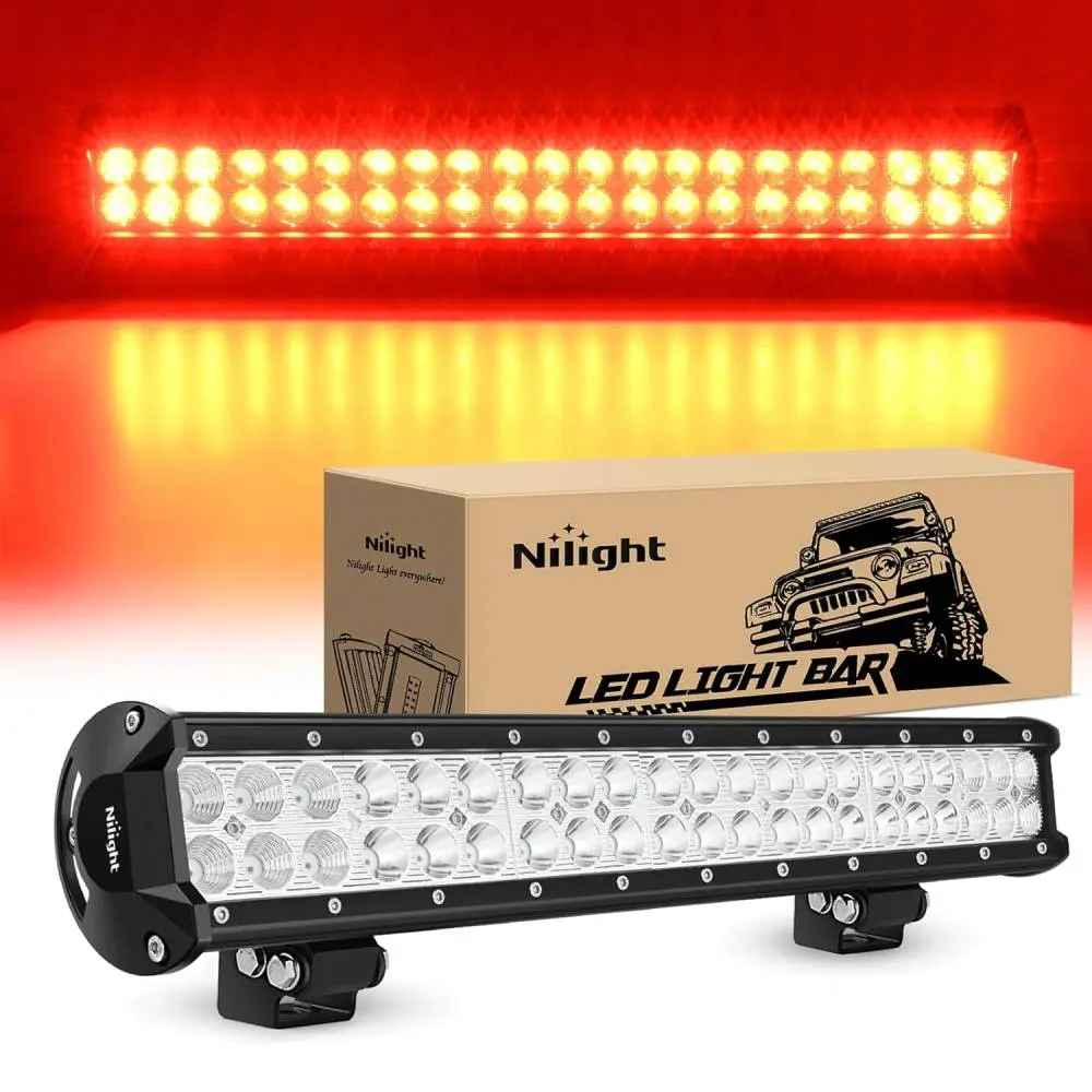 Nilight Emergency LED Lightbar - 1pc 20in 126W Light Bar, 42pcs 3W Red LED Chips, Spot-Flood Combo, 45° Beam Adjustment, Aluminum Body, Bracket Mount, Fog & Work Light, Salt-Spray Tested, Universal Exterior Fit for Cars, Off-Road Vehicles