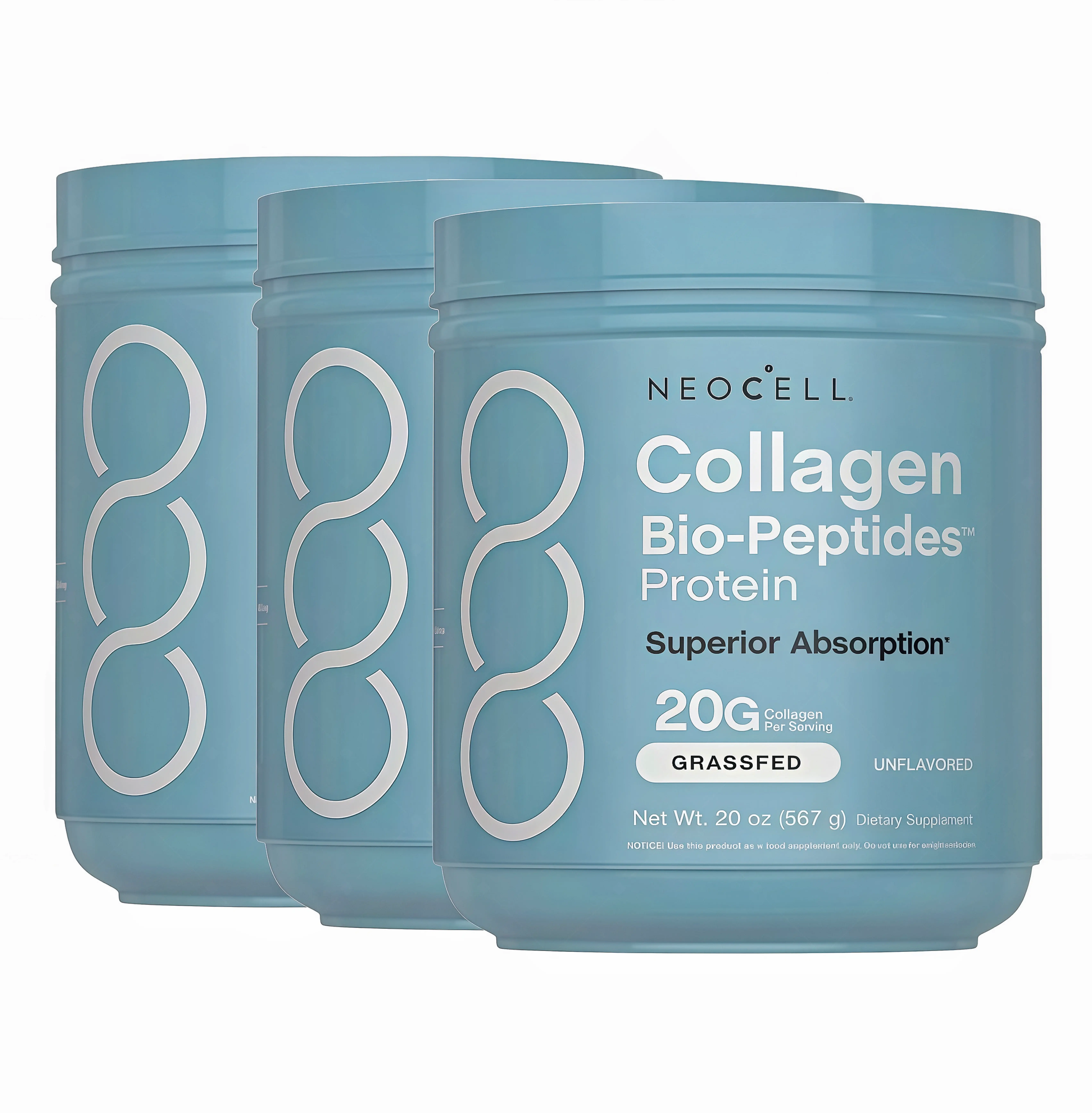 3 Pack NeoCell Collagen Peptides Powder 20oz - Grassfed Protein Supplement OL- Advanced with 18 Essential Amino Acids