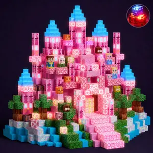 100pcs/150pcs/200pcs Light Up Magnetic Cube Building Blocks, Princess Castle Set, 2cm Stem Toys for Kids, Birthday Gift