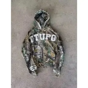 Unisex Loose Casual Camouflage Zip-Up Cardigan Jacket & American Retro Versatile Letter-Print Hoodie
