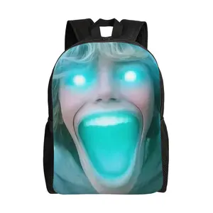 Single Piece Creepy Glowing Face Print Backpack Durable 600D Oxford Cloth School Bag Adjustable Breathable Strap Large Capacity Fits 15in Laptop for Kids Teens School Travel Outdoor Use