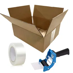 10-Pack 12x9x6" Corrugated Cardboard Boxes + 2" Blue Packing Tape Gun + 1 Roll of 2" Clear Packing Tape | Moving and Shipping Supply Kit
