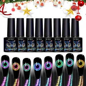 OsNailmall 8pcs/set 9D Rainbow Cat Eye Gel Nail Polish Set, Chameleon Peel-Off UV Light Gel, Galaxy Effect, Fragrance-Free & Lead-Free, Long-Lasting High Quality Nail Polish, Nail Art Manicure