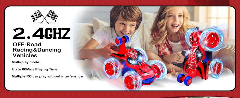 TikTokShopBlackFriday Spider RC Stunt Car, 360° Rotating 4WD Toys, Lights, All-Terrain Toy, Rechargeable, Remote Control for Kids 4-10, Indoor/Outdoor, Great Birthday Gift Valentines Day Gift