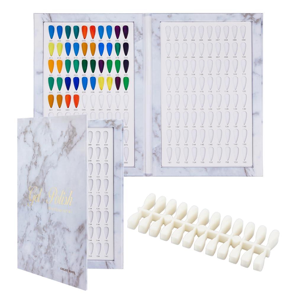 SUPERFINDINGS Nail Color Display Book with 240PCS Nail Tips Nail Gel Polish Display Board Nail Color Chart Display Book Nail Polish Sample Book with Replacement Tips Salon Tools