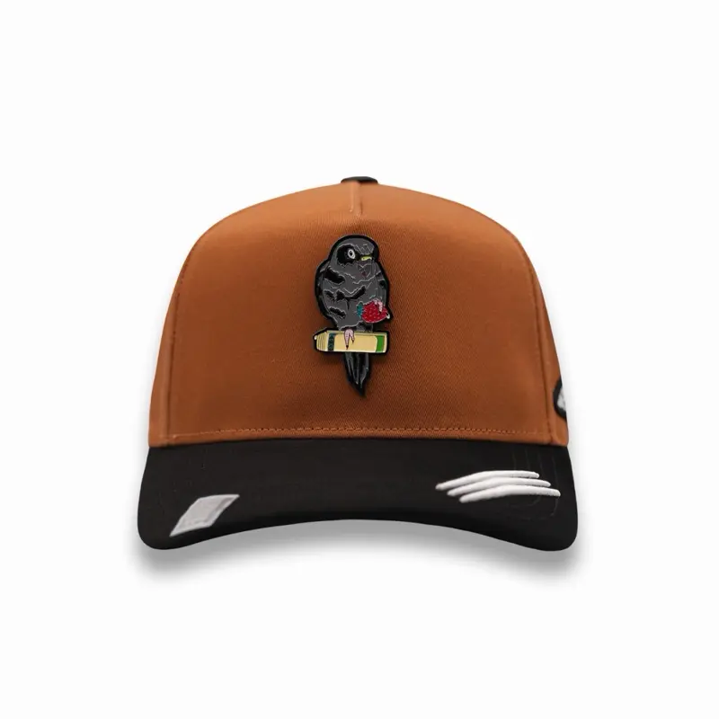 PERICO Brown/Black Snapback Hat with Parrot Emblem and Adjustable Closure for Stylish Wear