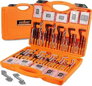 HORUSDY 348-Piece Thread Repair Kit, Metric & SAE Helicoil Set with HSS Drill Bits, Thread Inserts, Taps & Installation Tools, for Damaged Thread, Engine, Spark Plug & Automotive Repair