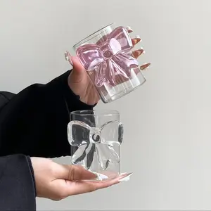 Handmade Glass Bowknot Cup Set, Elegant Simple Design, Stylish Glass Cups, Perfect for Home Use, Water, Milk, Juice Cups, Candlelight Dinners, Parties