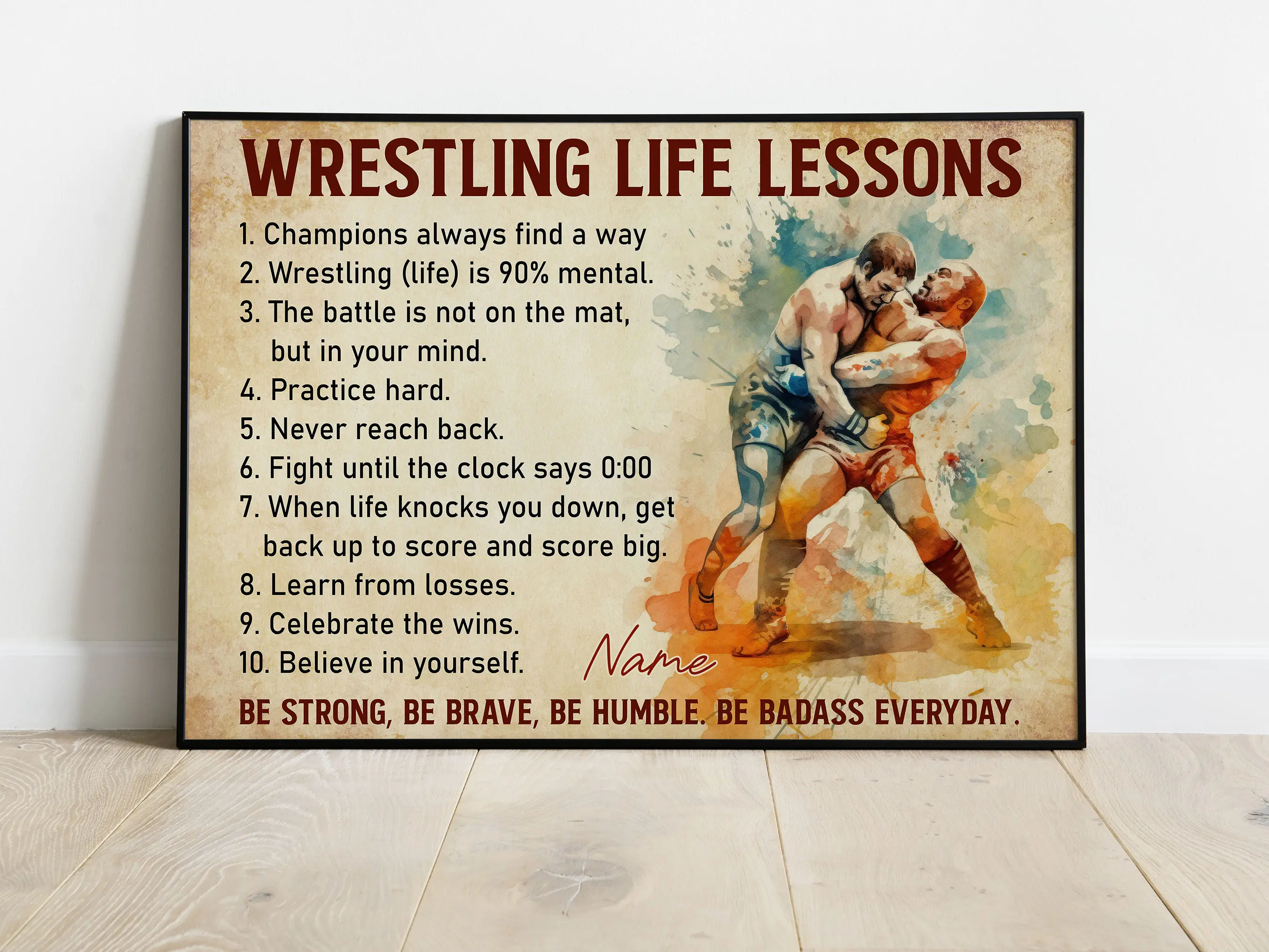 Custom Name Wrestling Life Lessons Poster Vintage Wall Art Decor Wrestler Gift