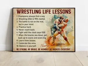 Custom Name Wrestling Life Lessons Poster Vintage Wall Art Decor Wrestler Gift