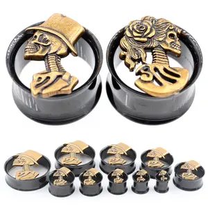 Alisouy 1PC Stainless Steel Hollow Hat Skull Flared Ear Tunnels Plugs Expanders Stretcher Gauges Earrings Piercing Body Jewelry