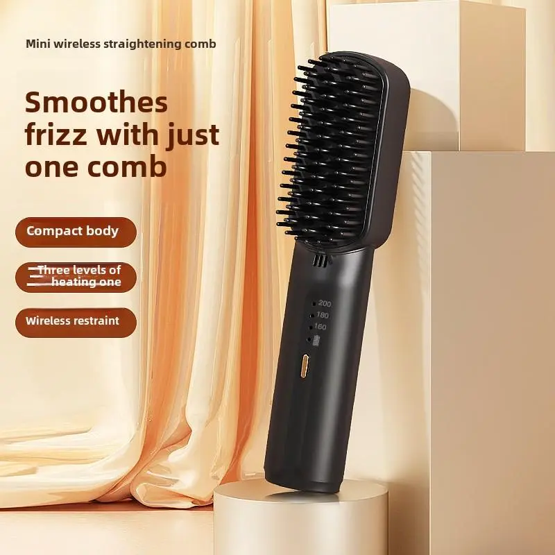 Mini Rechargeable Hair Straightening Brush Portable New Fashionable Good Quality Negative Ion Hair Care Smooth Wireless Hair Straightening Brush