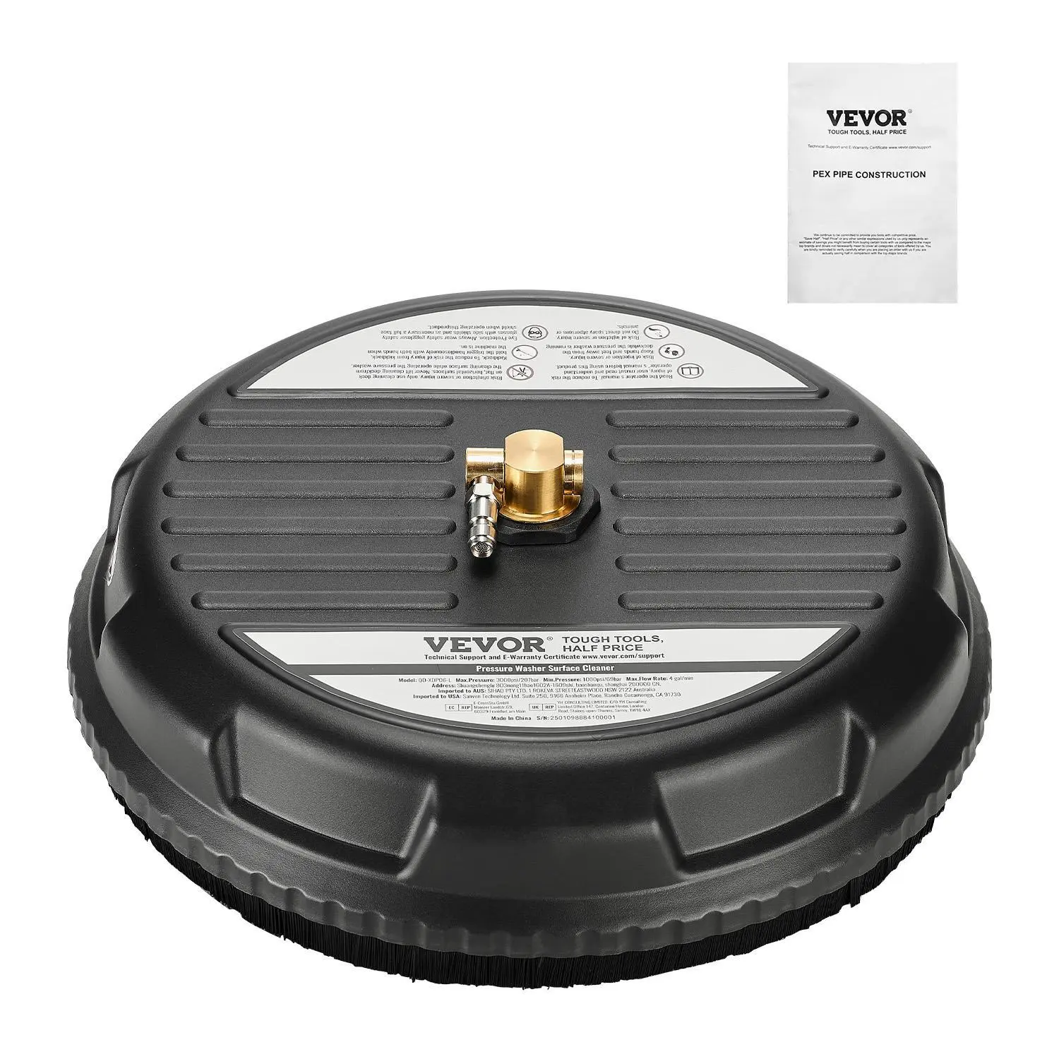 【Auction】VEVOR 15" Heavy Duty Pressure Washer Surface Cleaner, Plastic Attachment with 4 Wheels, 3000 Max PSI, 1/4" Quick Connector, 2 Spray Nozzles, Efficient High Flow Rate Cleaning for Driveways, Pools, Garages, Black Pressure Washer Accessory, Hea