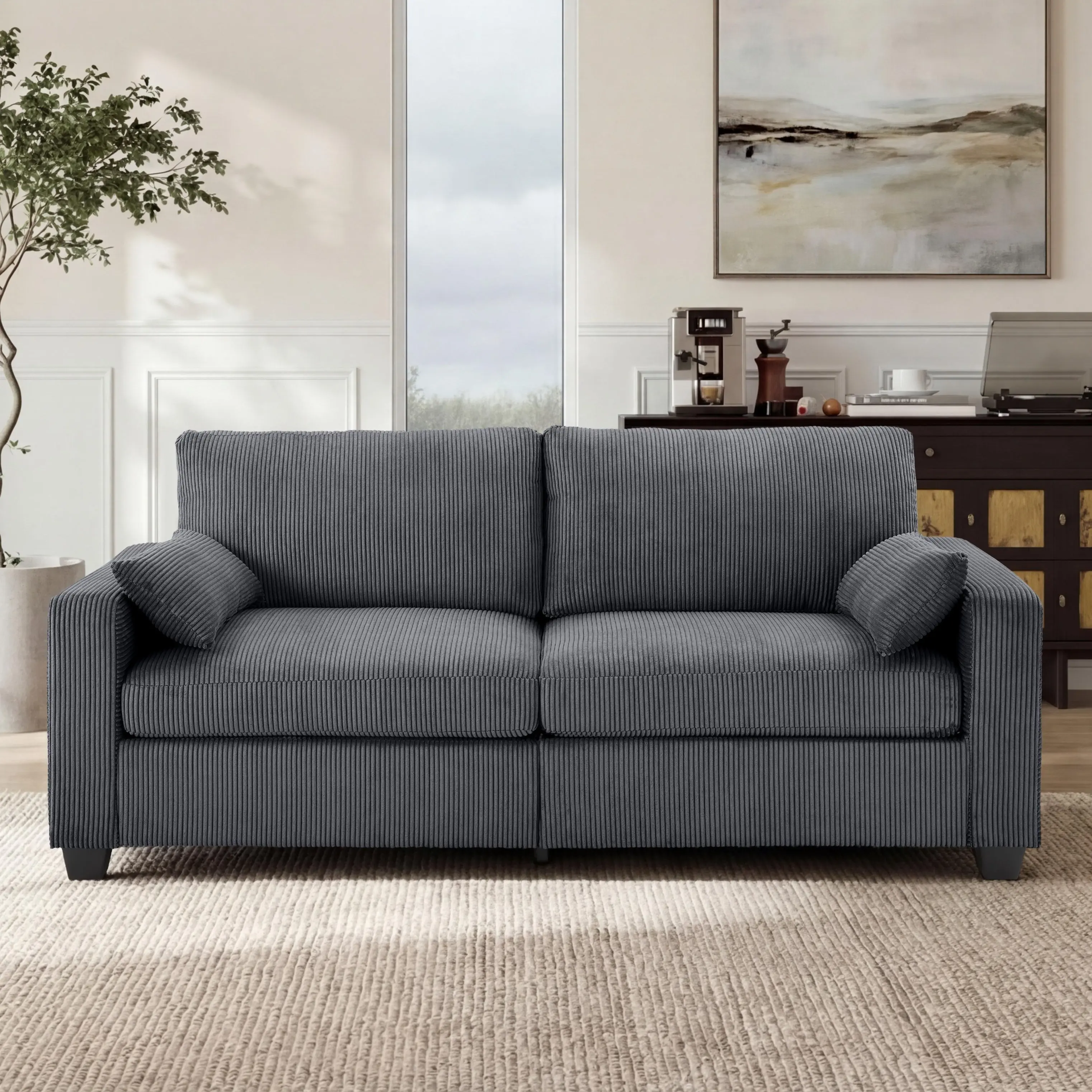 Eyisean 79" Eco-Friendly Corduroy Modern Loveseat Sofa - Comfy Couch with Spring Cushions, Pillow, Removable Cover, 850 lbs Capacity Deep Seat Durable Solid Wood Frame, Compact Size, Easy Assembly for Dorm, Living Room, Small Spaces