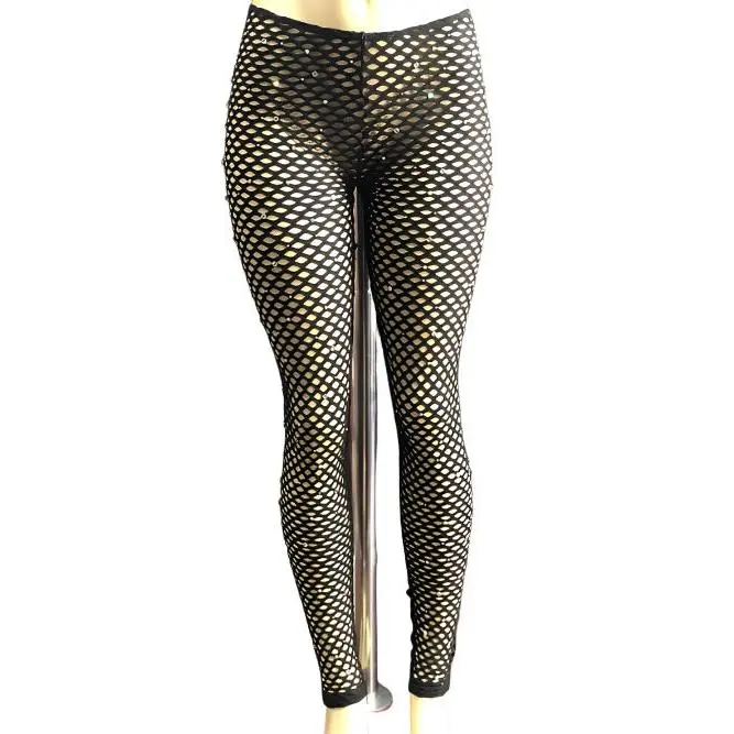 Fish Net Crystal Leggings - Black One Size Fits Most with Elegant Sparkle for Any Occasion
