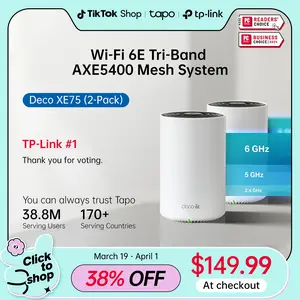 TP-Link Deco XE75 (2 pack ) Wi-Fi 6E Tri-Band AXE5400 Mesh System | 5500 Sq.Ft Whole-Home Coverage | 5400Mbps Tri-Band | AI Smart Mesh | 6GHz Zero Lag Gaming Travel Router