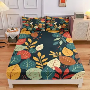 3-Piece Comfortable And Colorful Autumn Leaf Background Bed Hat Set, High-Definition Digital Printing, Soft And Breathable, 100% Polyester Fiber, Perfect Gift For All Seasons, Suitable For Family And Friends. Clearance Sale