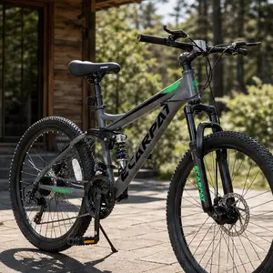 ARCH 27.5 Inch Full Suspension Mountain Bike Dual Shock Absorbers Mechanical Disc Brakes 21 Speed Steel Frame Men Women Outdoor Cycling Bicycle Green Grey Options Travel Fitness, Green/Grey Color Options, Steel Material, American Design Style