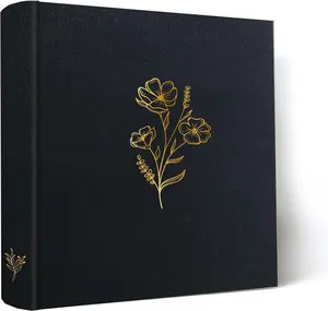 Photo Album 4x6 200 Photos, 200 Pockets 4x6 Picture Album, Linen Fabric Cover Big Picture Book for Photos with Writing Area, 4x6 Photo Albums for Family Weddings Travel Memories(Black)