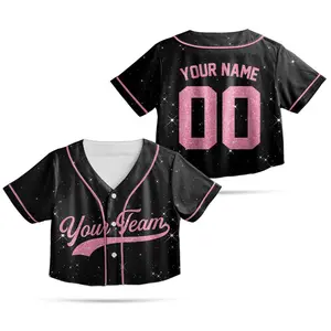 Personalized Glitter Crop Top Baseball Jersey XS-XL Multicolor Shirt– Personalized Your Name Number Shirts, All Over Print American Cropped Jersey for Fan, Gift Idea for Women, for Her, For Teen Girl Women Baseball Fan