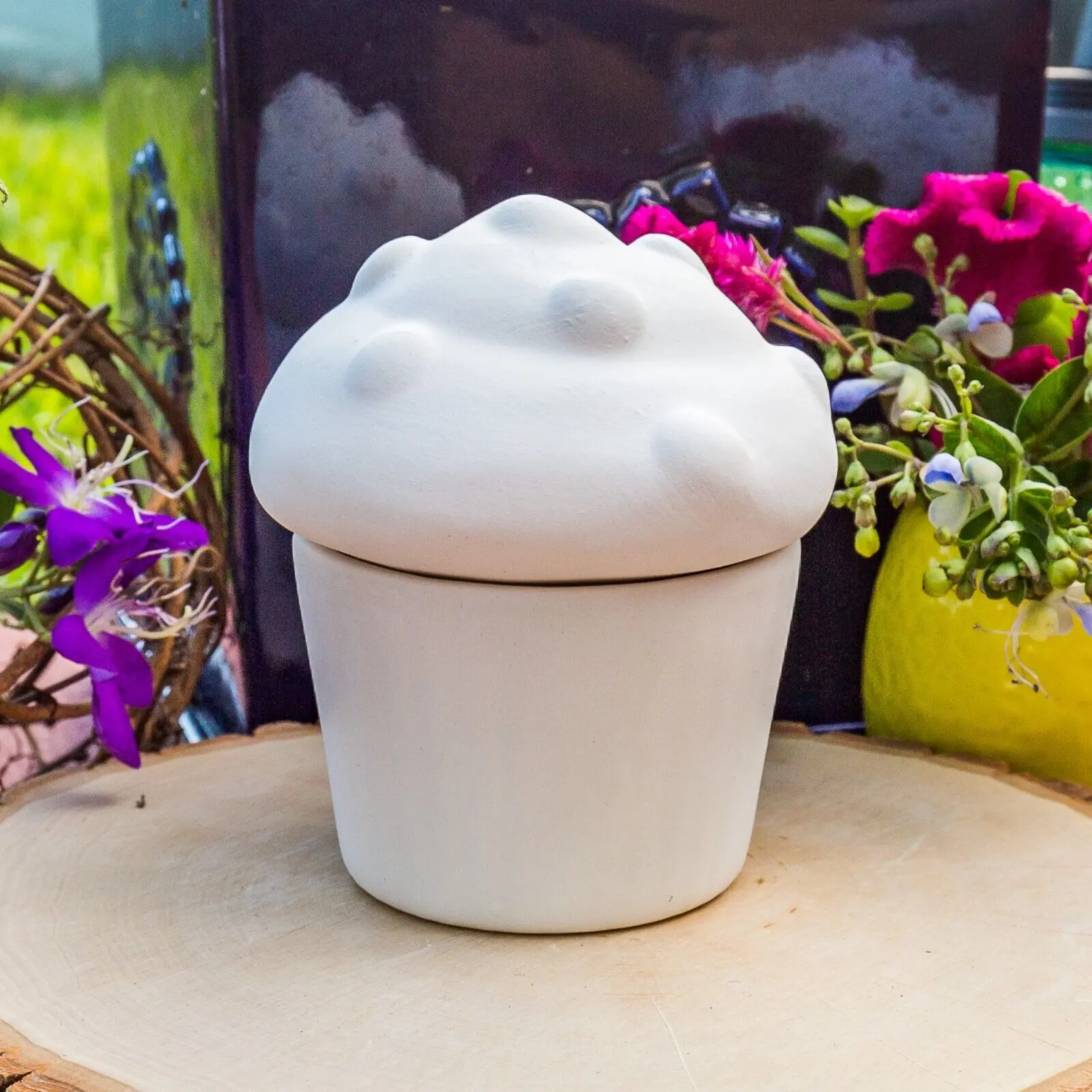 Ceramic Bisque Sweet Cupcake Canister - 4.7in Paint-Ready Decorative Storage Jar for Home Organizing, Home Supplies Bottles