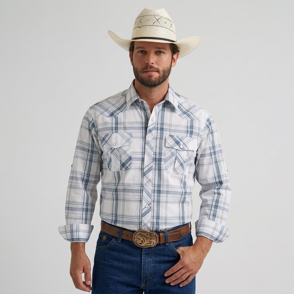 Summer Vibes Men's Western Pearl Snap Plaid Cowboy long sleeve shirt Lightweight Breathable Classic Fit Ranch Rodeo Country Concert Outfit,back to school,clothes for back to school,first day of school outfits