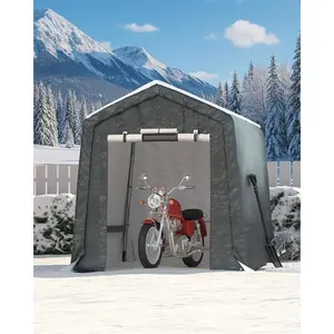 Gray 6X6 FT Heavy-Duty Portable Outdoor Storage Shed with Roll-Up Zipper Door & Vent, 240g Waterproof Carport Storage Shelter, UV-Resistant Canopy for Motorcycle,Firewood,Tools