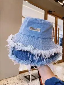 Spring Summer Sun Protection Denim Fisherman Hat, Large Brim Casual Versatile Japanese Style Bucket Hat, Washed Jean Fishing Cap for Women, Adjustable Sunscreen Hat