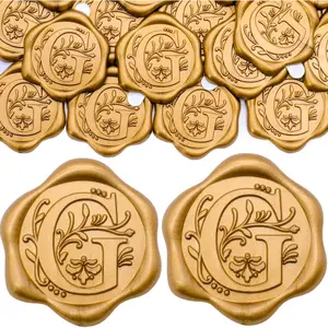 50 Pack Letter G Wax Seal Stickers, Antique Gold Initial Alphabet Self-Adhesive Wax Seal Stickers for Wedding Party Invitation Envelopes