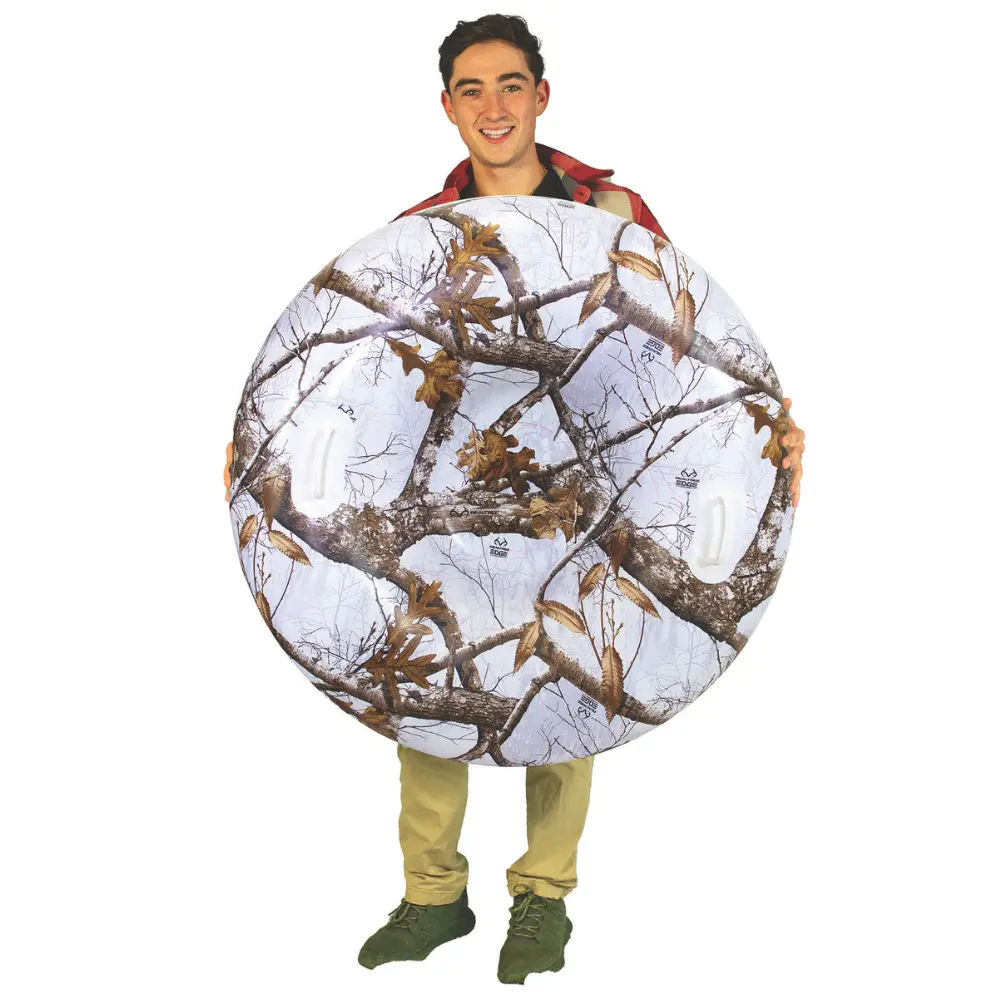 46 In Realtree Camouflage Inflatable Snow Tube - Heavy-Duty PVC Winter Sled, Effortless Inflation, Roomy Fit, 2 Handles, Cold-Resistant (-25c), Outdoor Look, Durable Construction, 250lbs Capacity for Adults