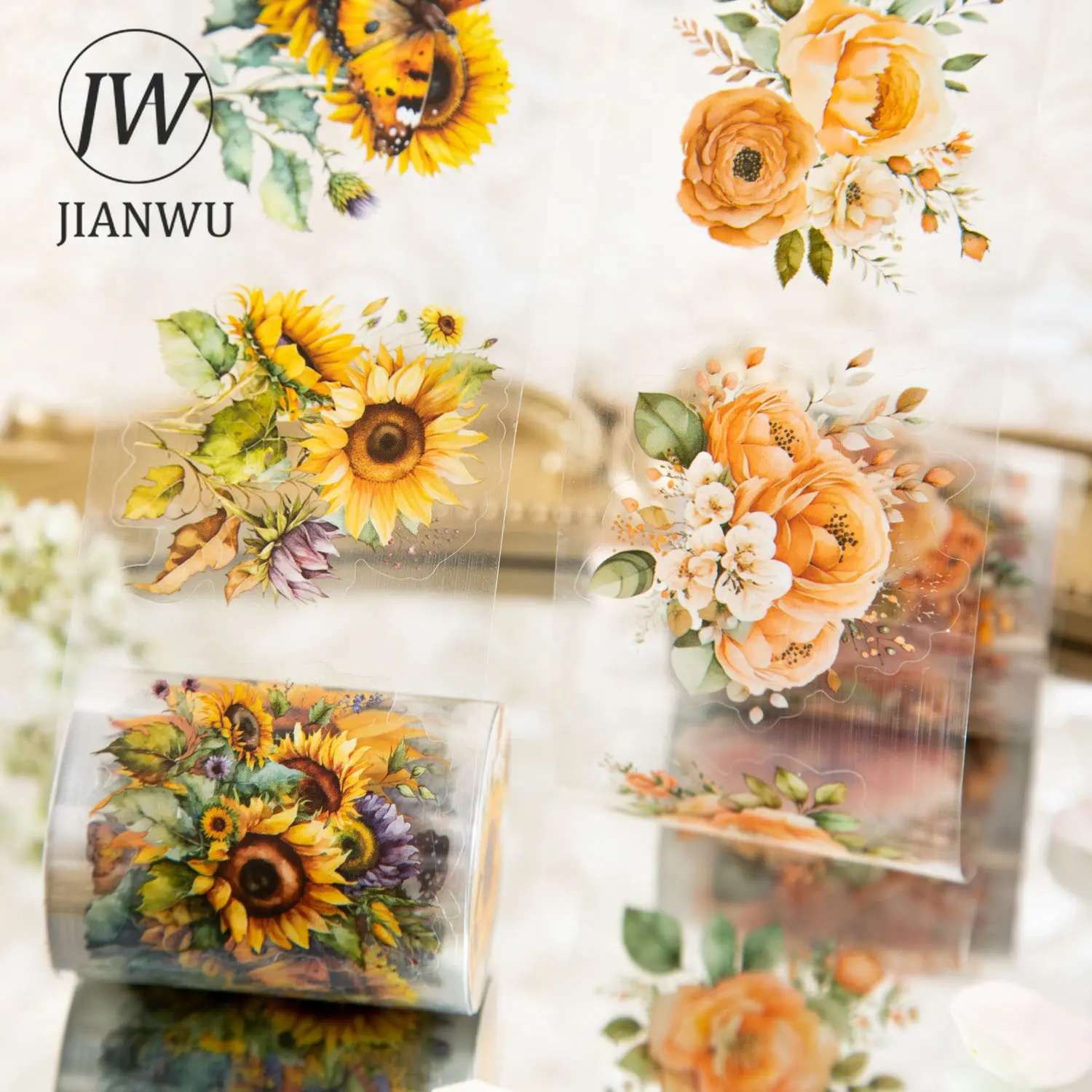 JIANWU 50mm*200cm Meeting The Sea of Flower Series Vintage Plant Material Decor PET Tape for Scrapbooking , Junk Journal supplies, Bullet Journaling Creative DIY Journal