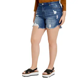 ELOQUII Women's Plus Size Distressed Denim Short