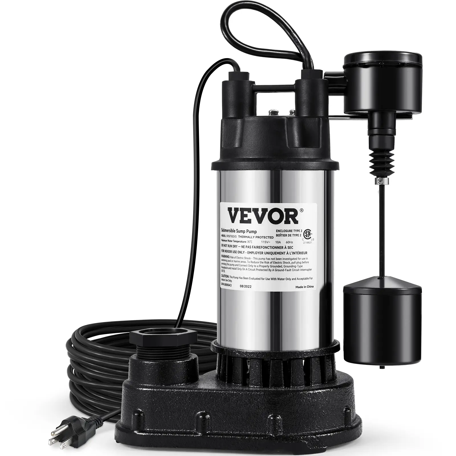 【DealsForYouDays】VEVOR 1.5 HP Cast Iron & Stainless Steel Submersible Sump Pump6000 GPH with Integrated Vertical Float SwitchUL-Tested for Basement Water Basins & Flooding AreasStainless Steel Pump, Stainless Steel Pump, Pump Submersible Pumps