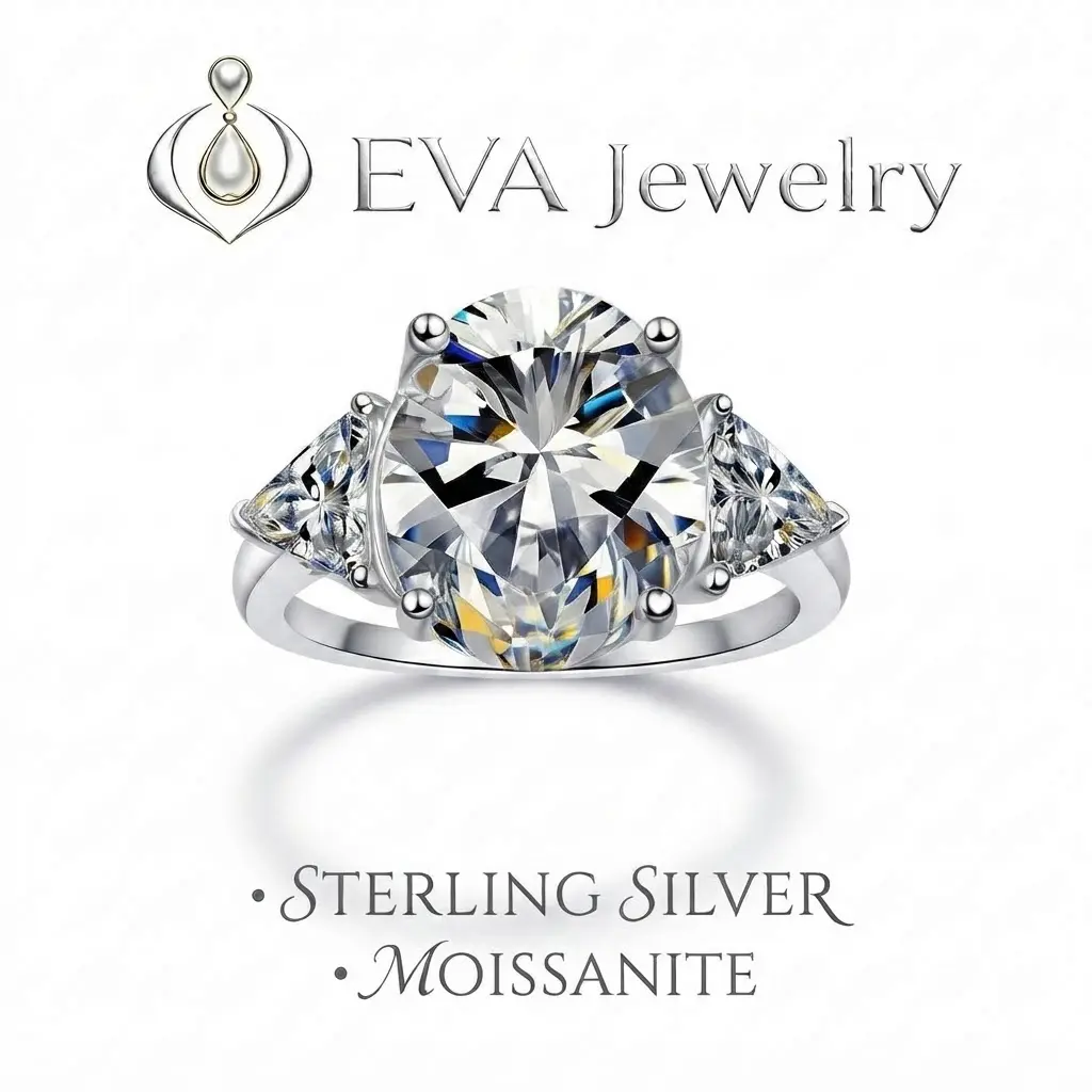 [EVA Jewelry] Oval 9CT 925 Sterling Silver Synethic Moissanite Ring
