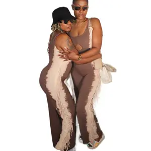 Chocolate Swirl Fringe Jumpsuit Spring Overalls Womenswear