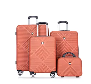 Luggage Sets 4 Piece Suitcase Set (14/20/24/28)Hardside Suitcase with Spinner Wheels Lightweight Carry on Luggage(Dark Orange)