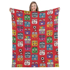 Colorful Square Flannel Blanket Featuring Digital Building Blocks, Lightweight And Easy to Lay Out, Made from Wrinkle-Resistant Material for Enduring Decoration, Perfect for a Bedroom Or Dorm Room, Adds Warmth